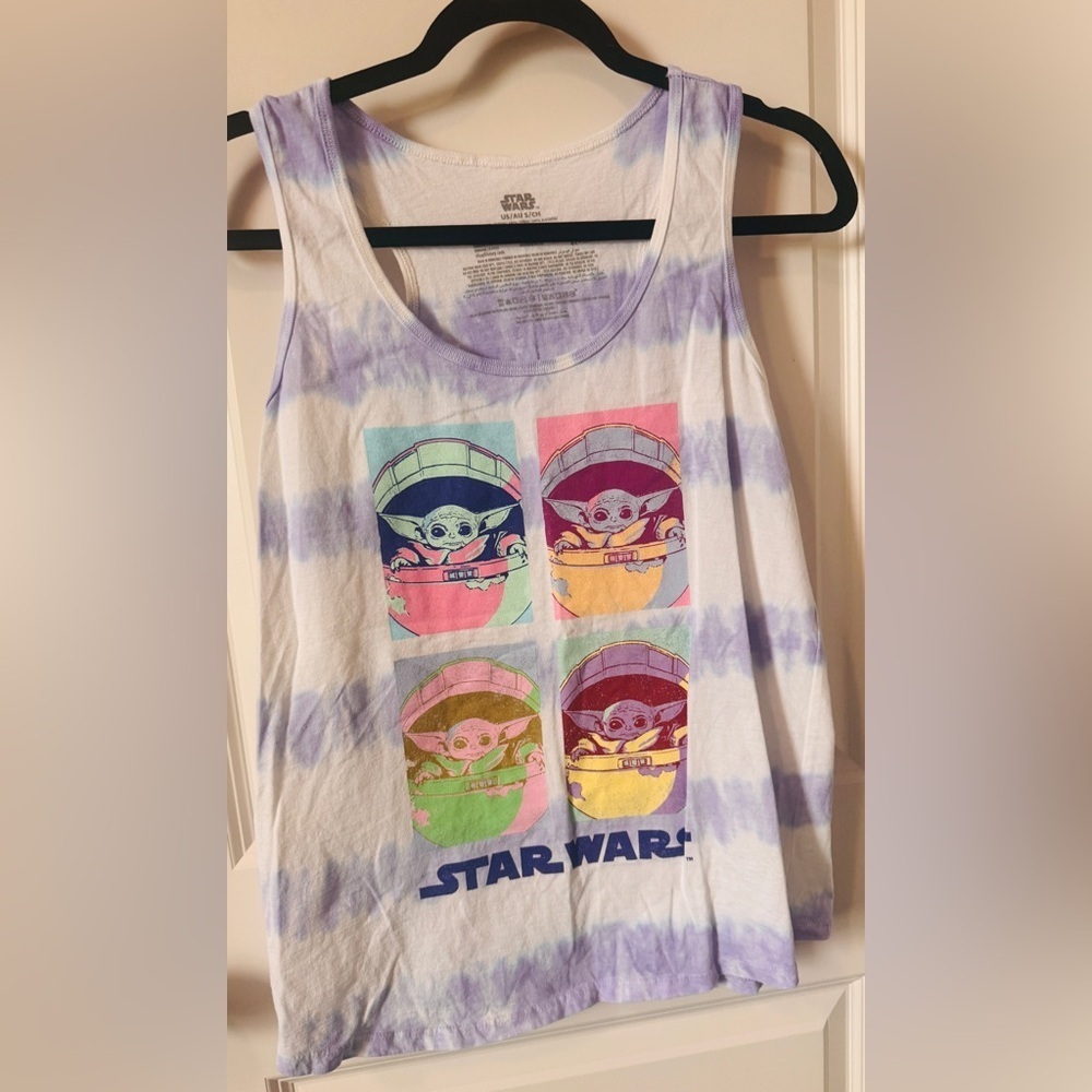 Star Wars Baby Yoda Tie-Dye Tank Top - Purple and Pink-Small